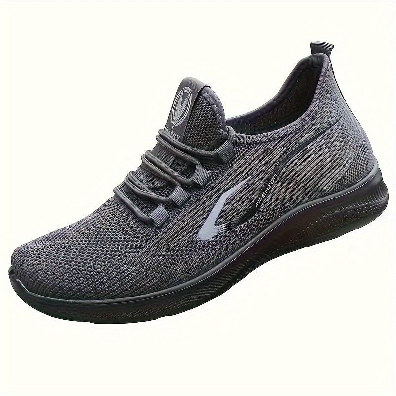Men's Black Athletic Sneakers with White Accents Breathable Mesh Low Top Casual Gym