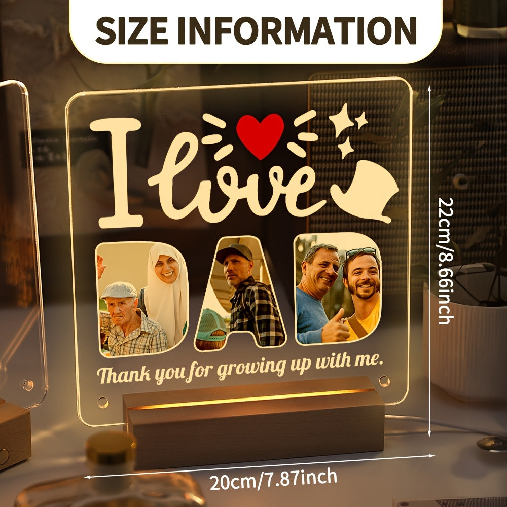 Customizable LED Light Acrylic Photo Frame with Transparent Love Heart Design for Gifts