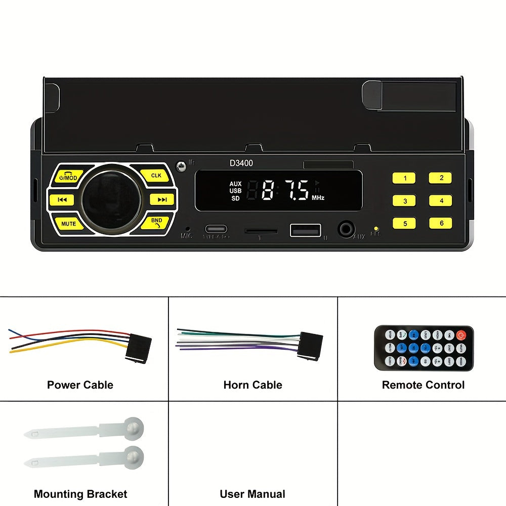 12V Avtomobil stereo sistemi FM USB SD AUX MP3 WMA CD Pleer Uzoqdan boshqarish Qora