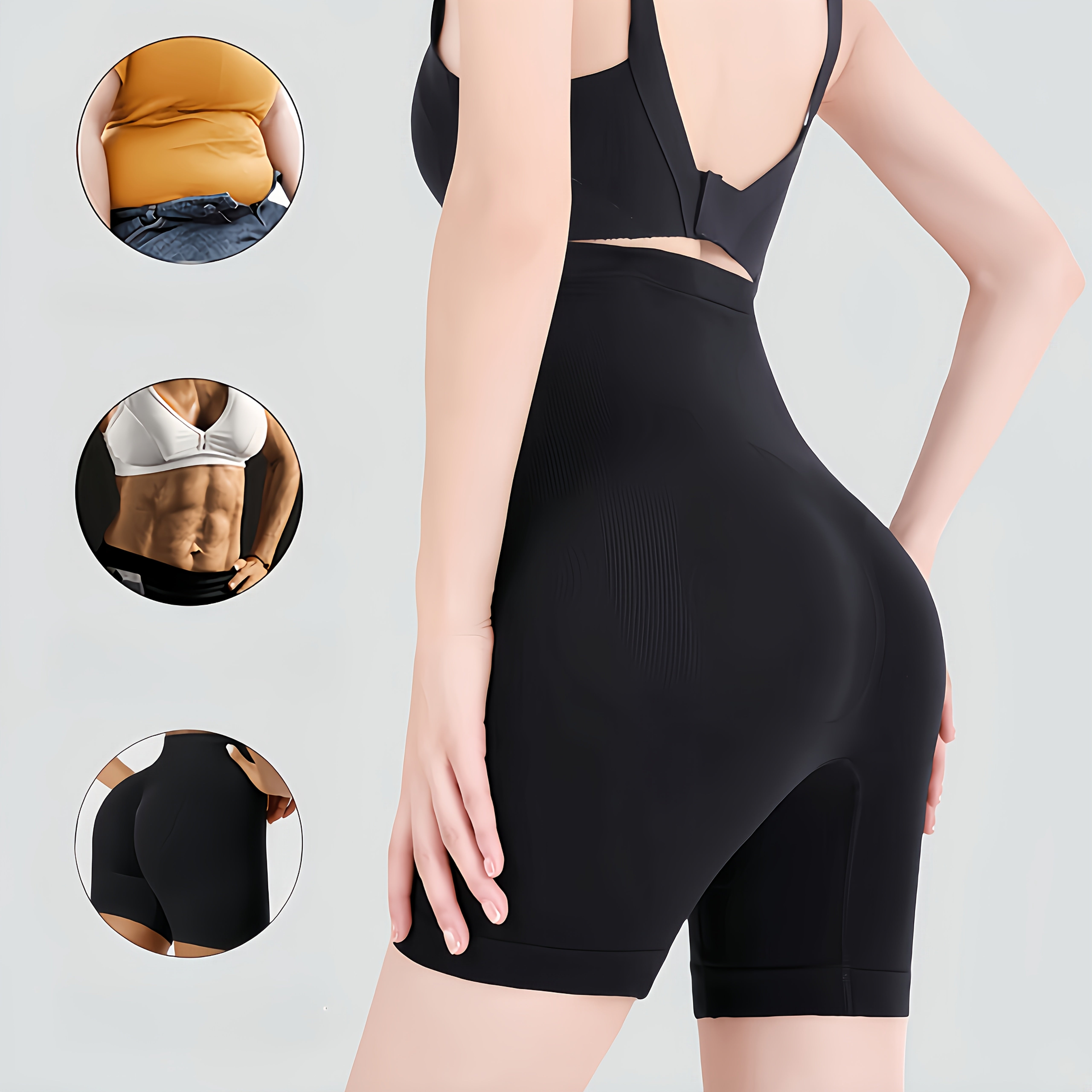 Women's High-Waist Seamless Shapewear Shorts Tummy Control Butt Lifting Postpartum Black Beige
