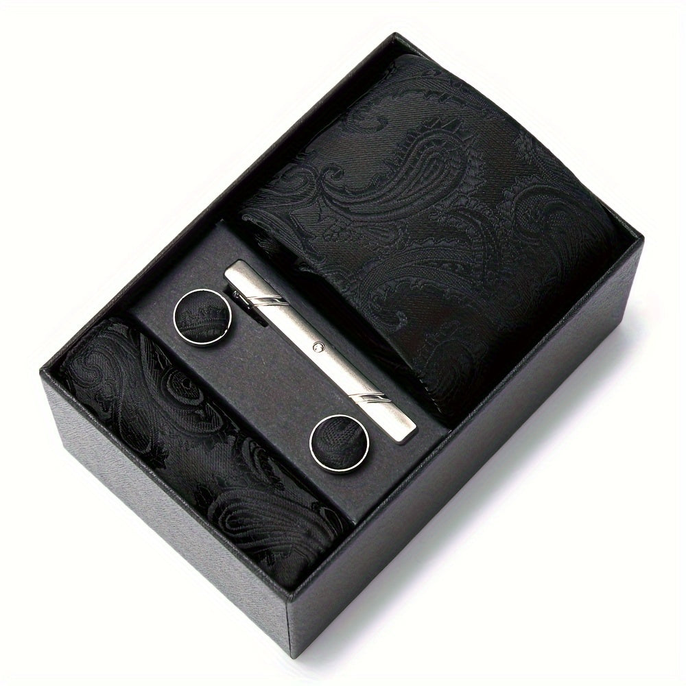 Conjunto de corbata para hombre con pañuelo y gemelos para bodas y regalos, longitud de la corbata 7.5 cm