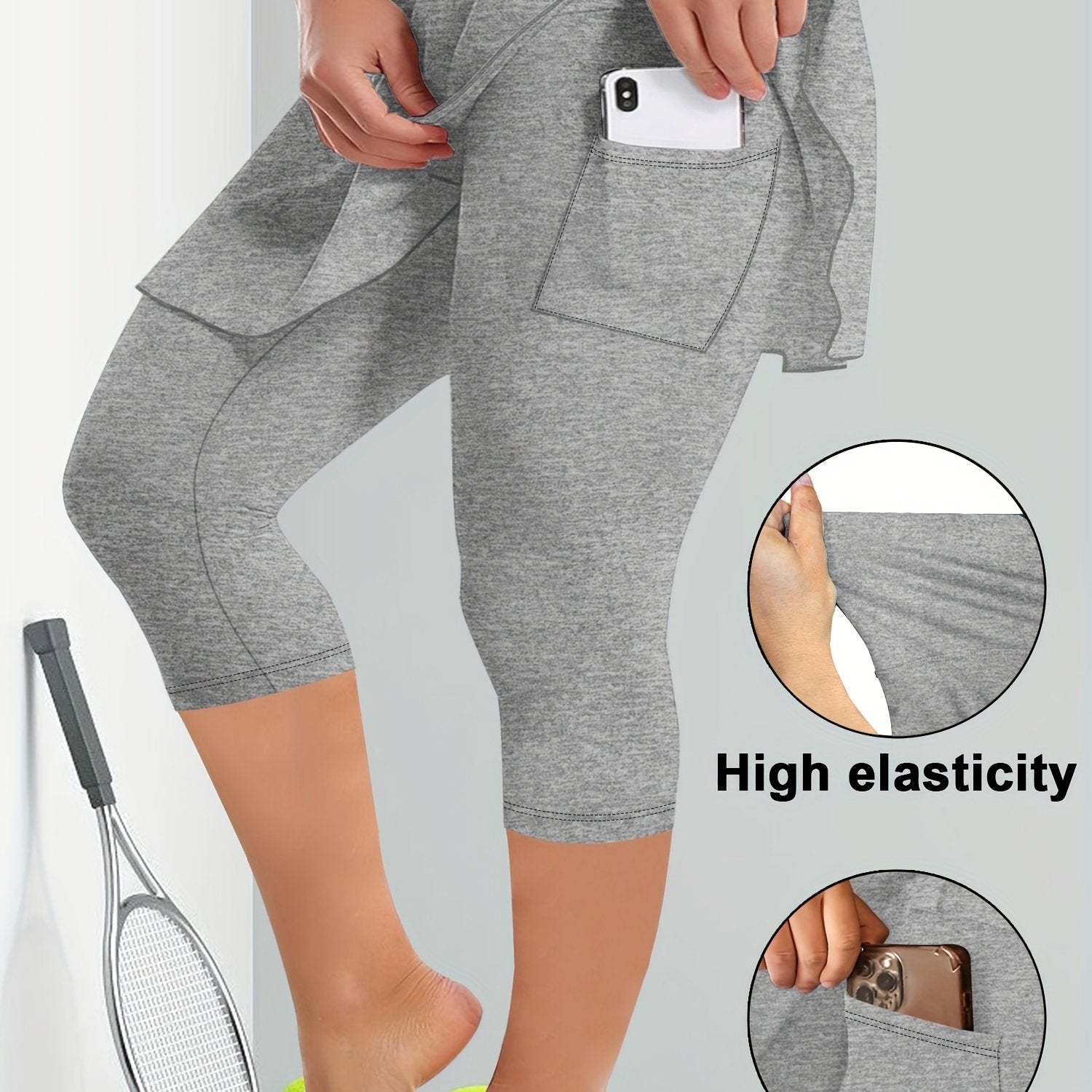 Women's High-Waisted Culottes With Pockets Soft Elastic Comfortable