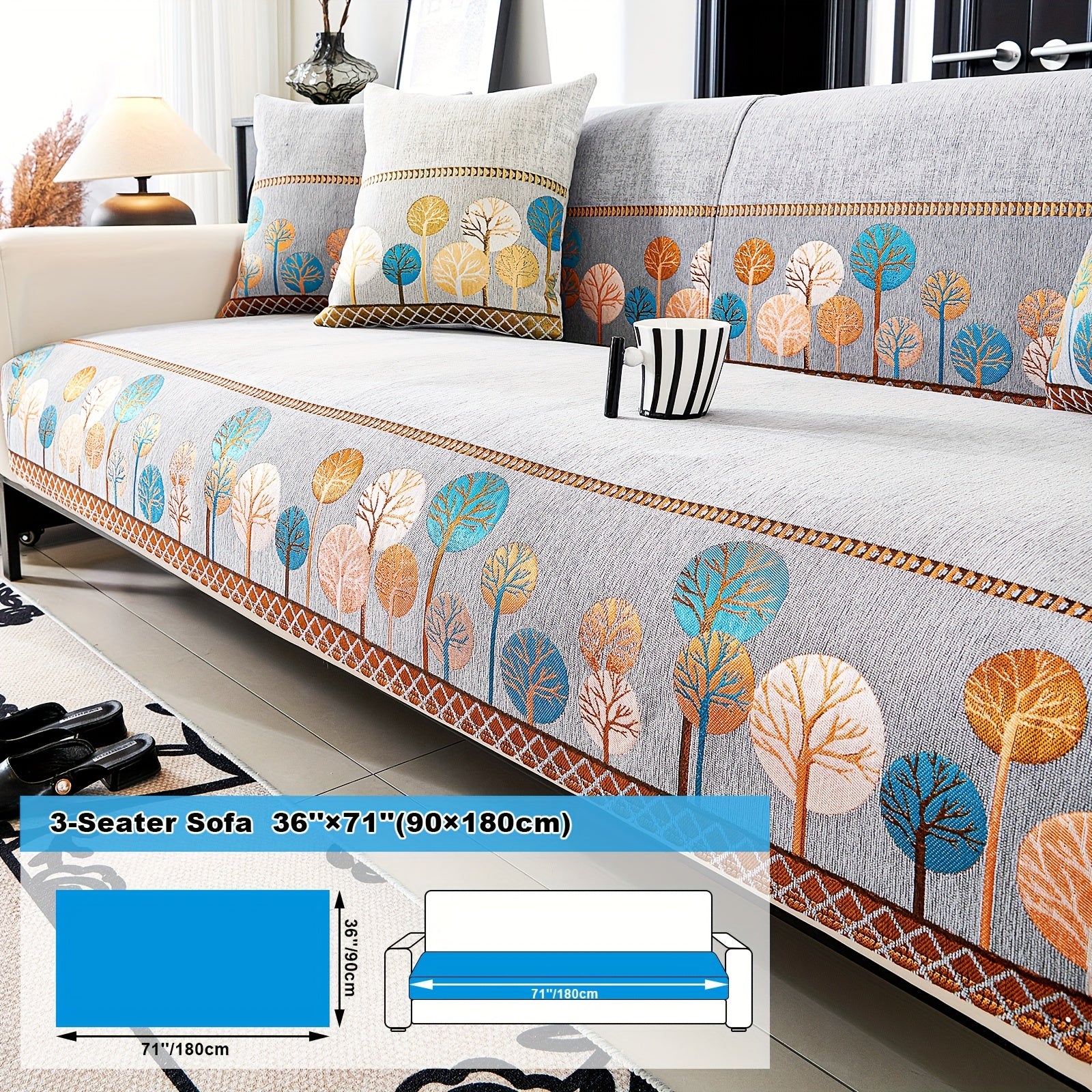 Chenille Sofa Slipcover with Geometric Embroidery Pet-Friendly Fabric for Home Decor