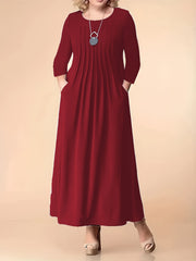 Платье большого размера из полиэстера с трикотажной посадкой и расклешением, с драпированным круглым вырезом, для всех сезонов