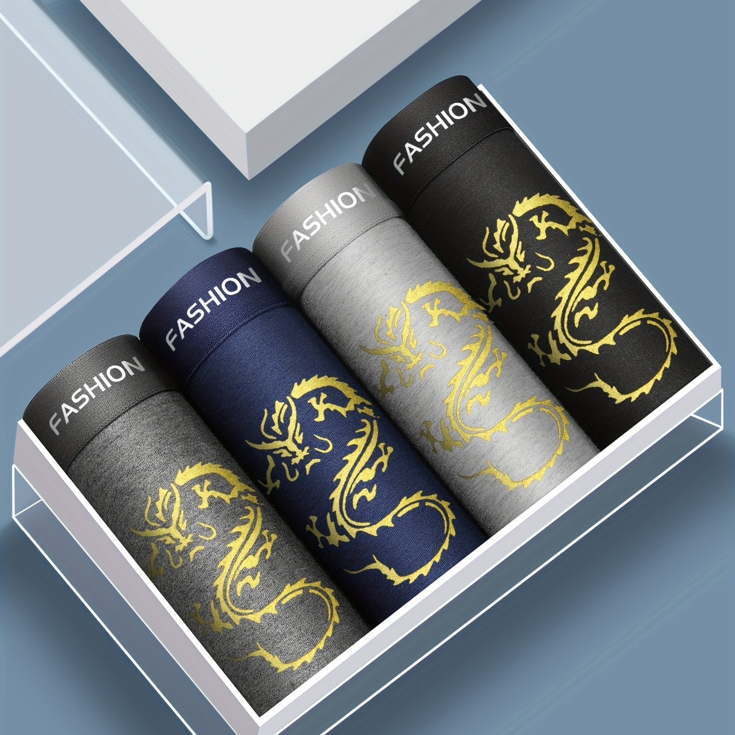 Men's Dragon Print Boxer Briefs Breathable Polyester Spandex Casual Underwear