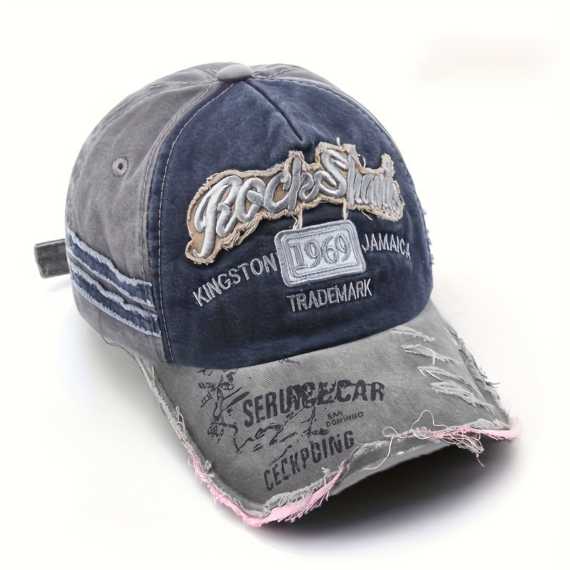 Vintage Distressed 1969 Embroidered Baseball Cap with Frayed Edges Adjustable for Men and Women