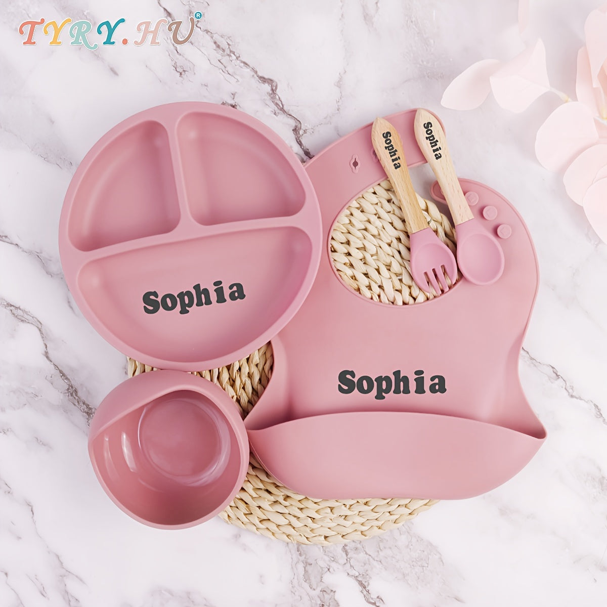 Personalized Silicone Weaning Set for Babies with Name, BPA Free, Baby Plate Gift
