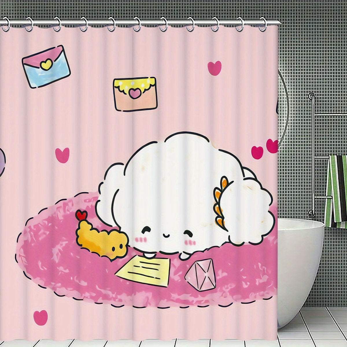 Set of 4 Cartoon Shower Curtains with Hello Kitty My Melody Kuromi Little Twin Stars Waterproof Polyester Bath Decor
