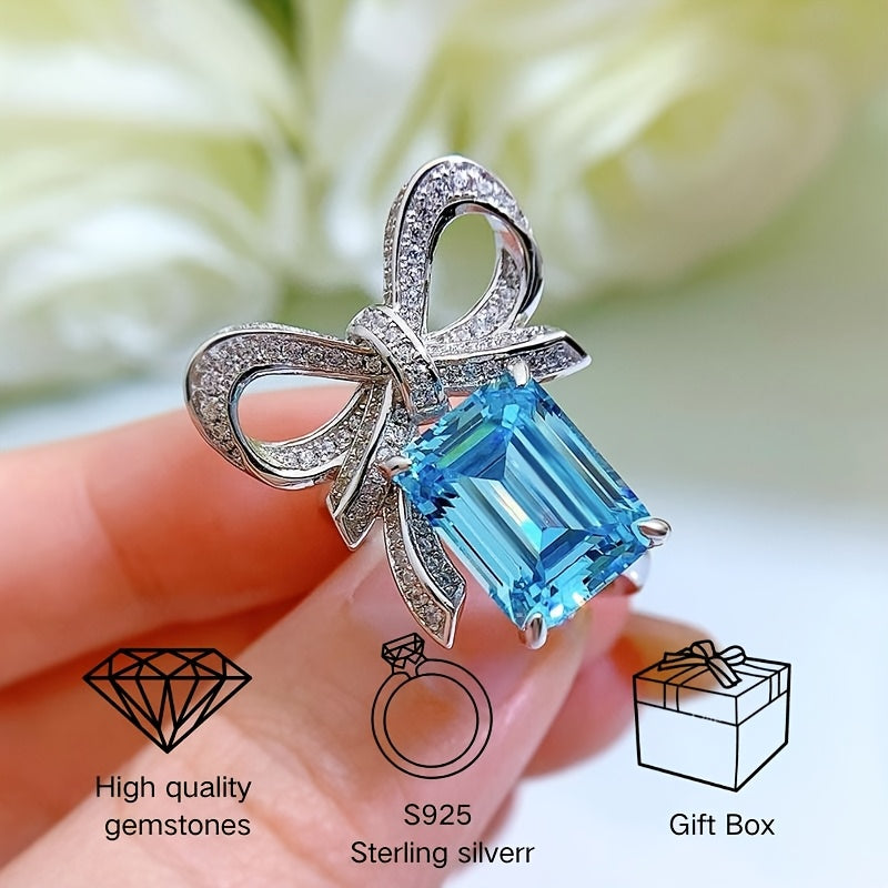 Women's Butterfly Ring with Aquamarine 9x12 Silver Gift Box