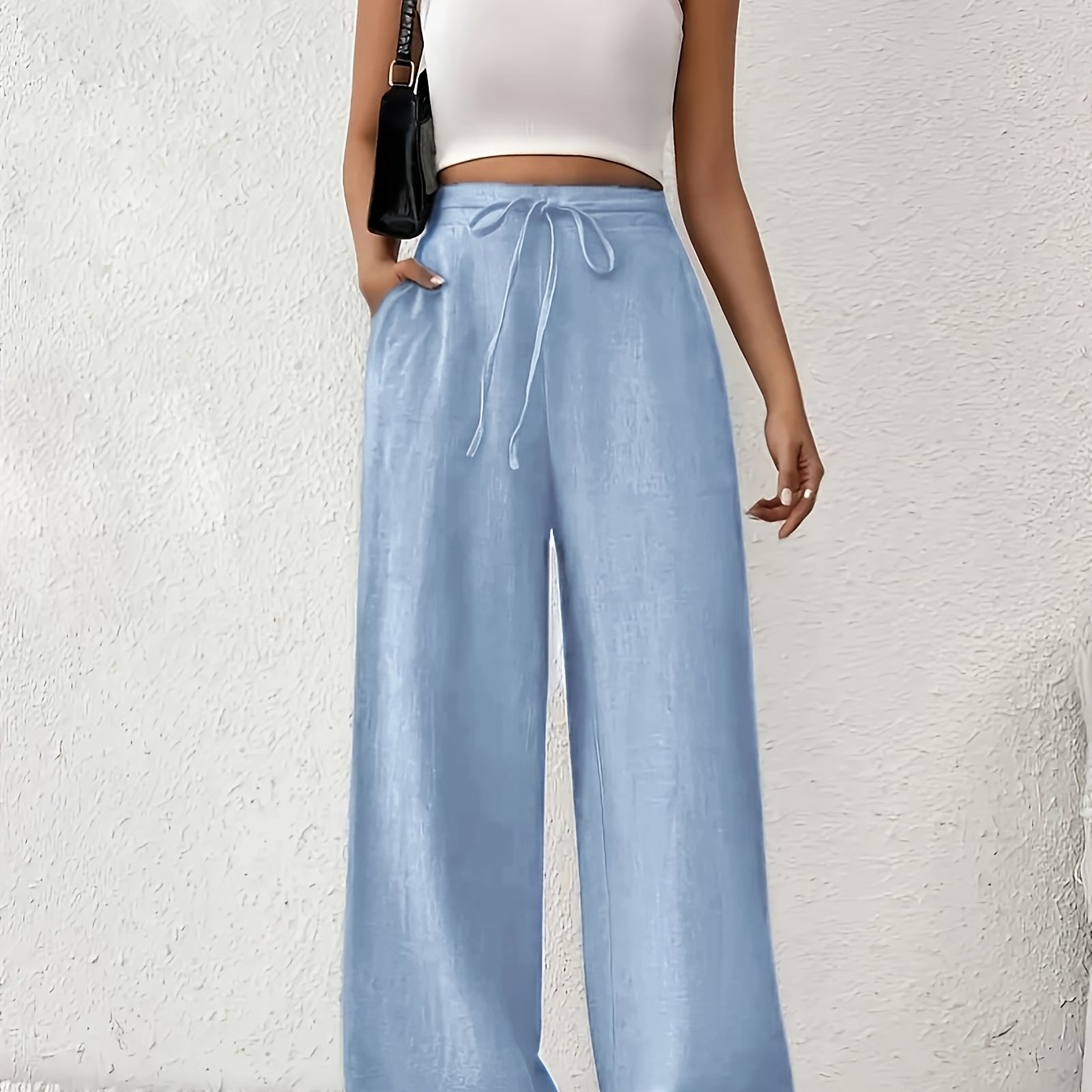 Plus Size Women Wide-Leg Pants Cotton Casual Solid Color Spring Summer Fall