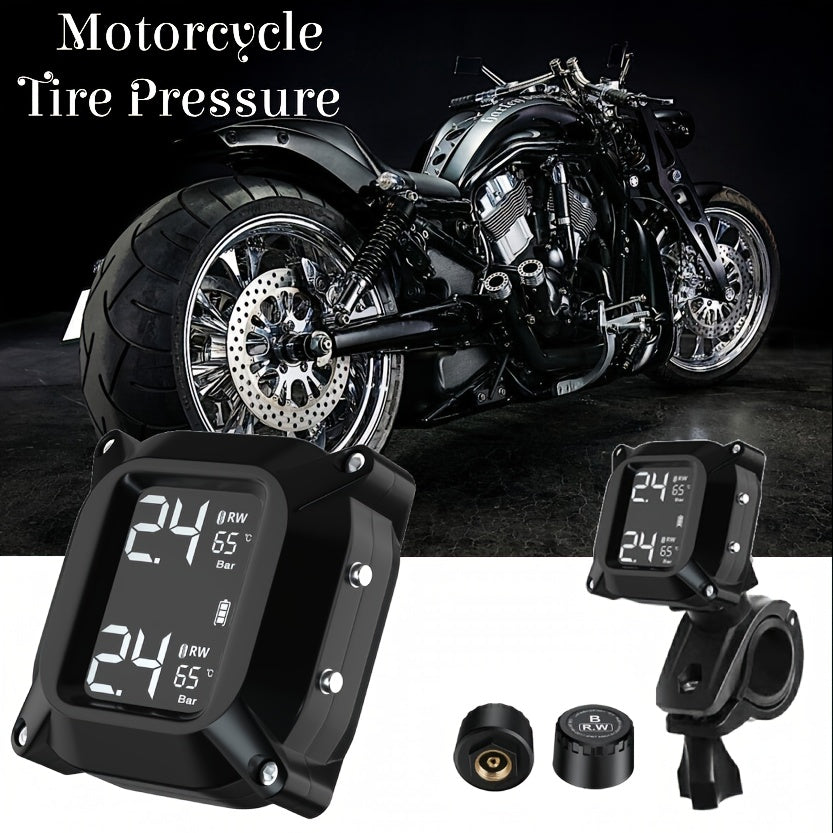 Wireless Motorcycle Tire Pressure Monitoring System with LCD Display and External Sensors
