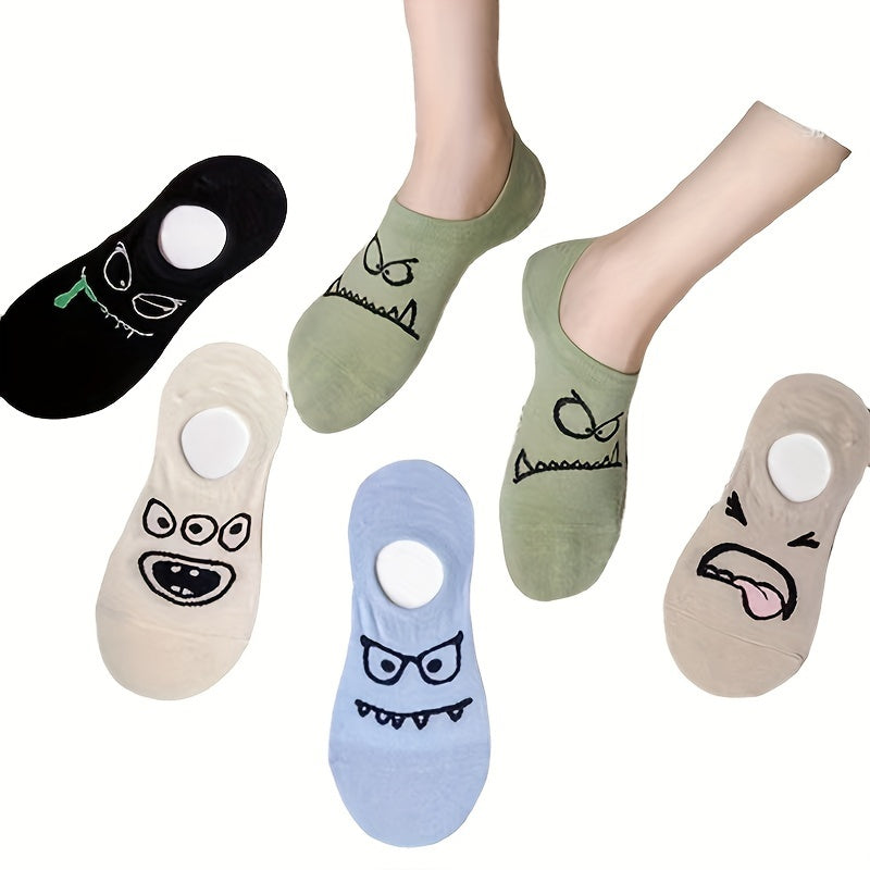 Women's Invisible Socks Pack of 5 Lightweight Comfortable Funny Expression Hosiery
