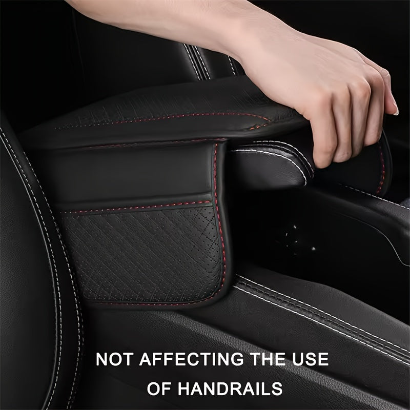 PU Leather Car Armrest Cushion Memory Foam Dual Storage Pockets Breathable Interior Accessory
