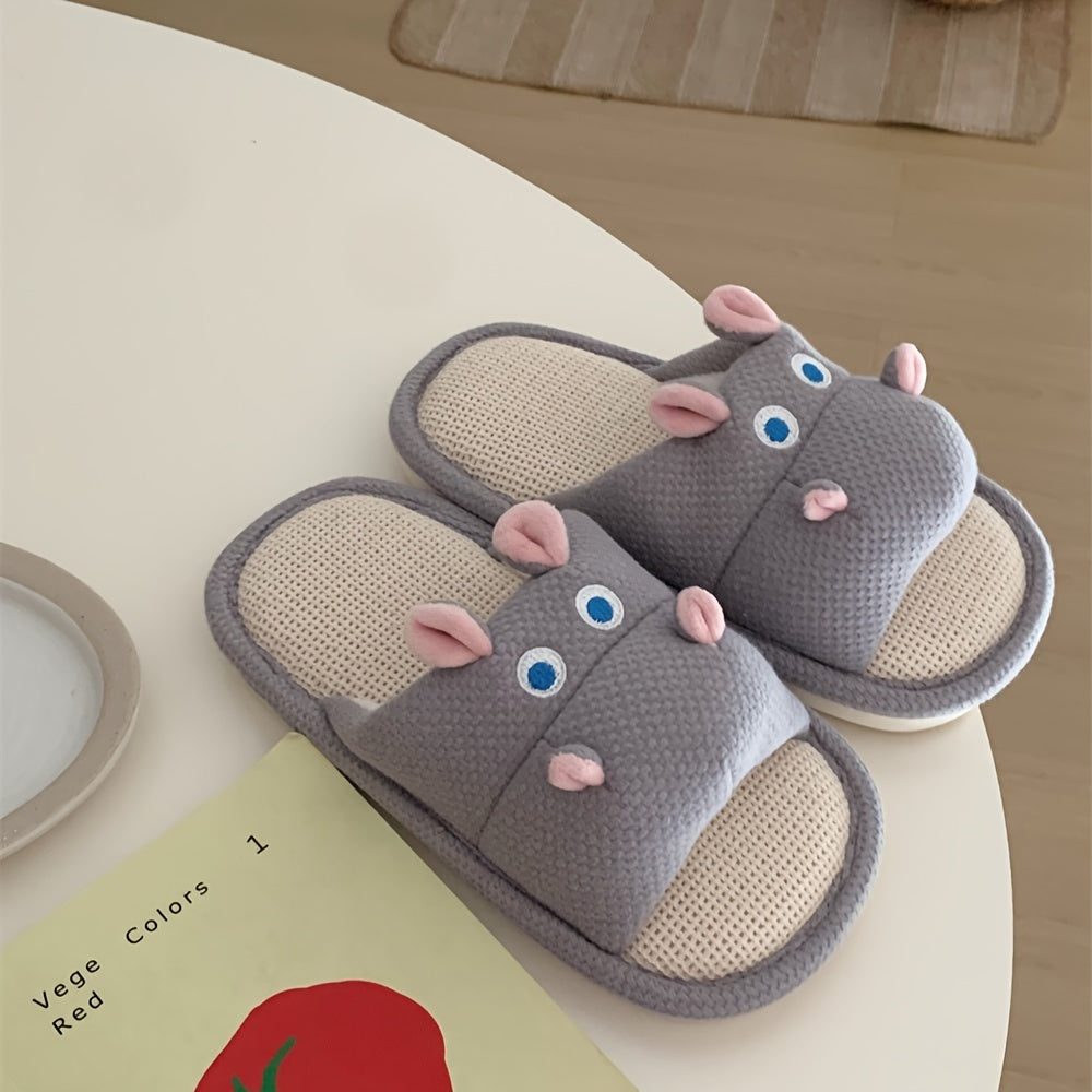 Uniseks linen shippirlari yumshoq taglikli ichki uy poyabzalari chiroyli hamster dizayni