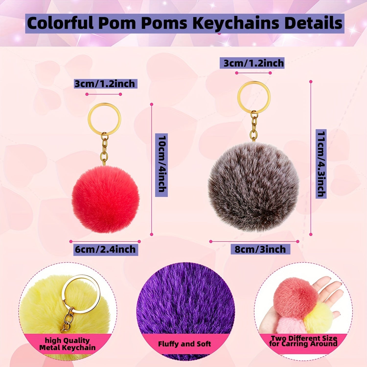 Fifty Pieces of Plush Lazy Rabbit Pom-Poms with Key Chains for DIY Jewelry Accessories