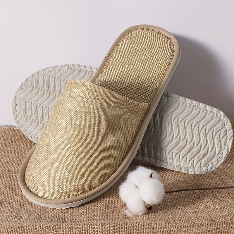 Unisex Casual Solid Color Slip-On Slippers 6 Pairs All-Season Fabric