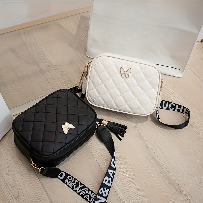 Girls Crossbody Bag PVC Diamond Lattice Adjustable Zipper Casual Fashion