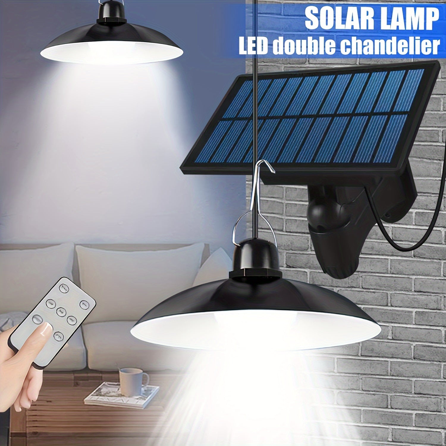 Solar Pendant Light with Remote Control and Adjustable Brightness for Indoor Outdoor Use