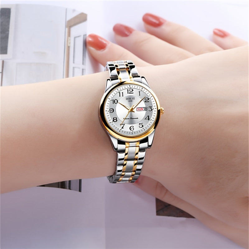 Women's Watch Ultra-Thin Steel Strap Quartz Luminous Week Calendar Light Luxury