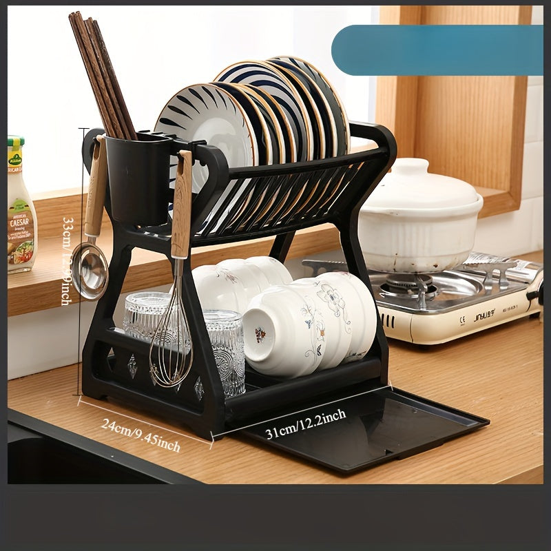 Estante de cocina de plástico de 2 niveles con bandeja de goteo blanco