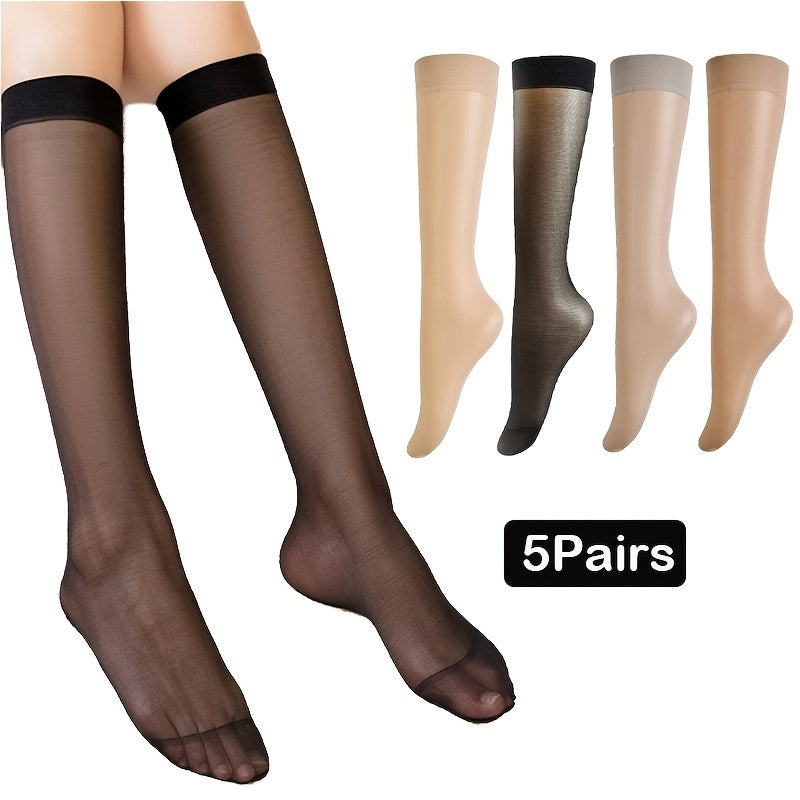 Women's Solid Semi-Sheer Breathable Knit Socks 5 Pairs