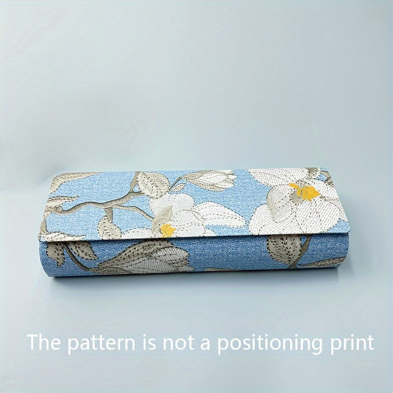 Floral Print Hard Eyeglass Case with Magnetic Leather Closure Stylish Sunglass Storage Box