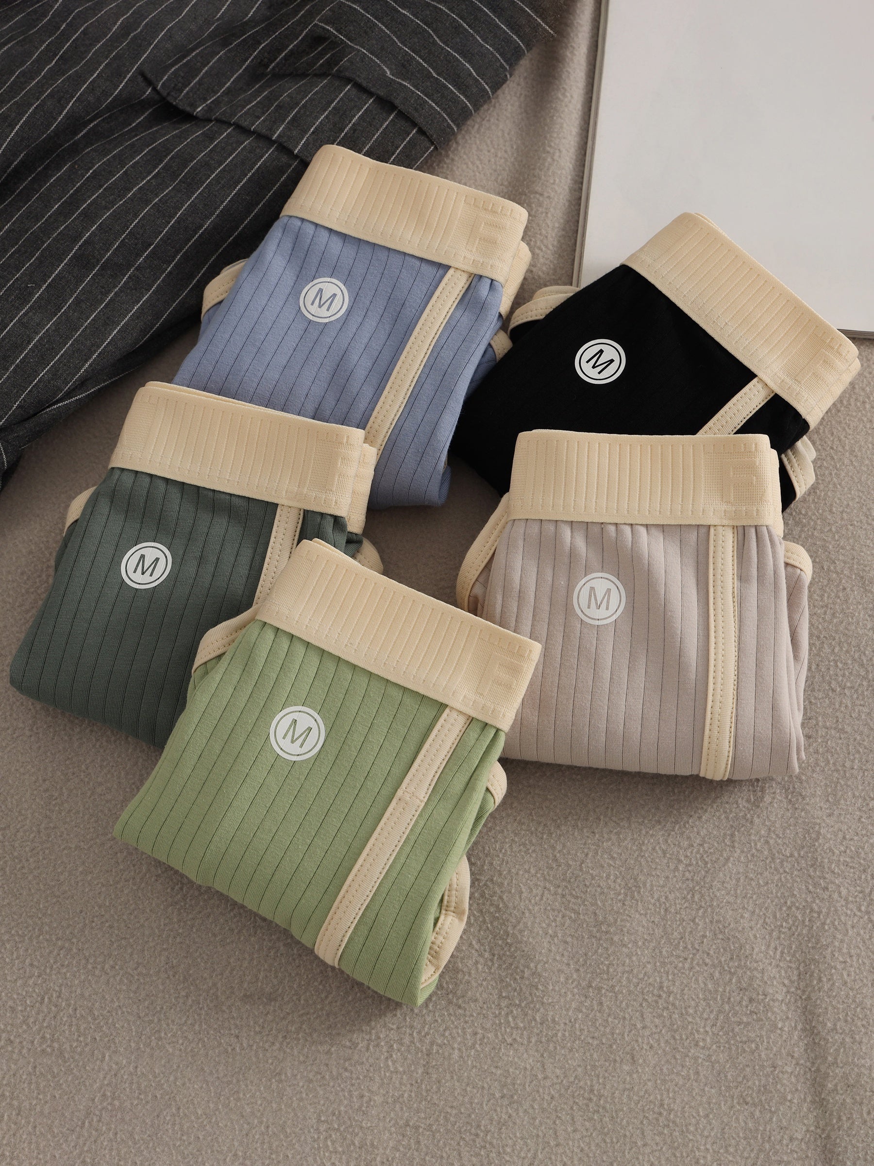 Men's Ribbed Cotton Boxer Briefs 3-Pack Geometric Pattern Knit Medium Stretch Shortie Underwear