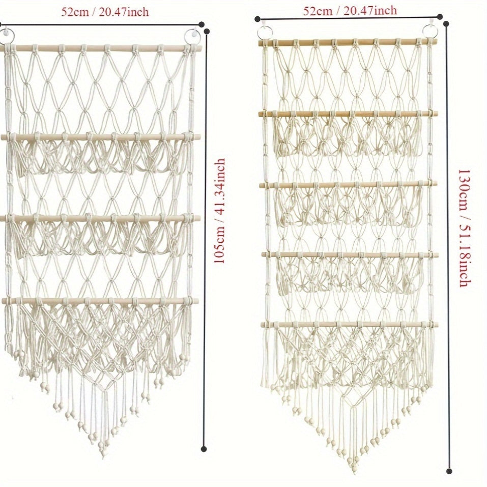 Bohemian Handwoven Fabric Storage Rack with Multiple Layers for Toys Crafts Towels