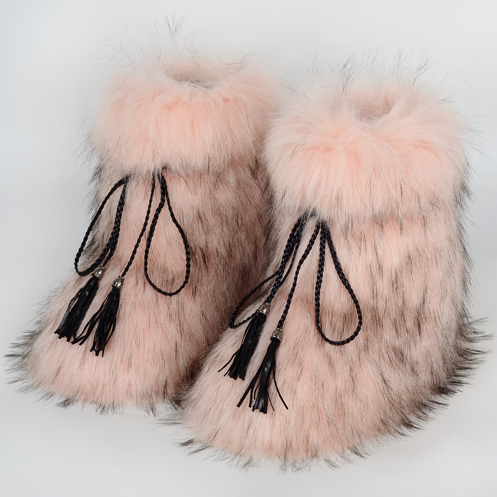 Women Plush Fur Ankle Boots Winter Fluffy Chunky Heel Snow