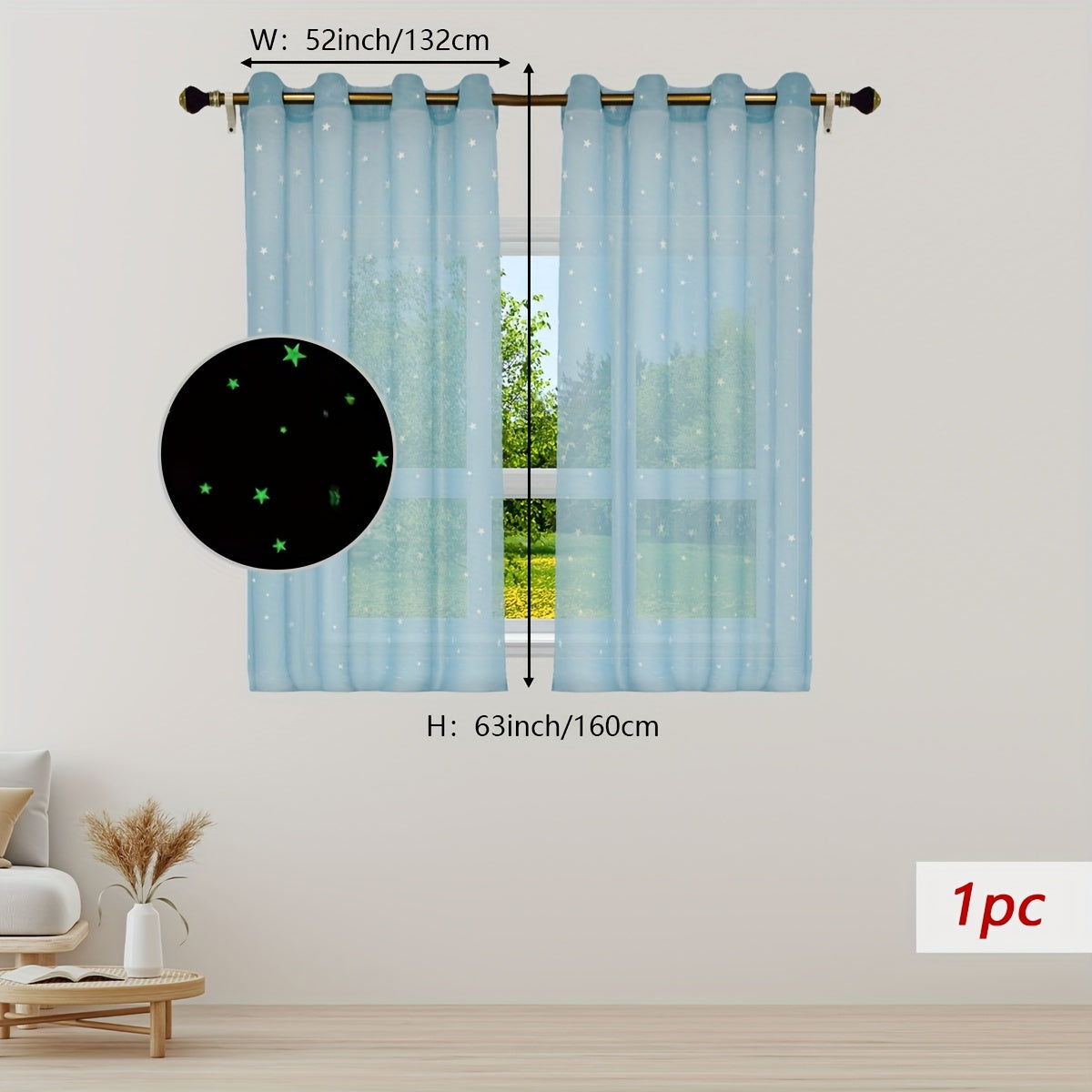 Pastoral Style Curtains with Luminous Star Pattern for Bedroom Living Room Office Kitchen