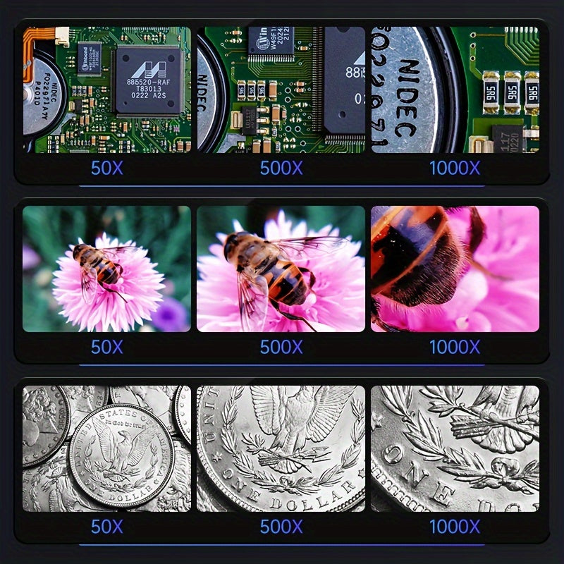 Digital Microscope 10.92cm 1000X HD Image Capture 8 LED Lights USB Battery Powered for Electronics Biology
