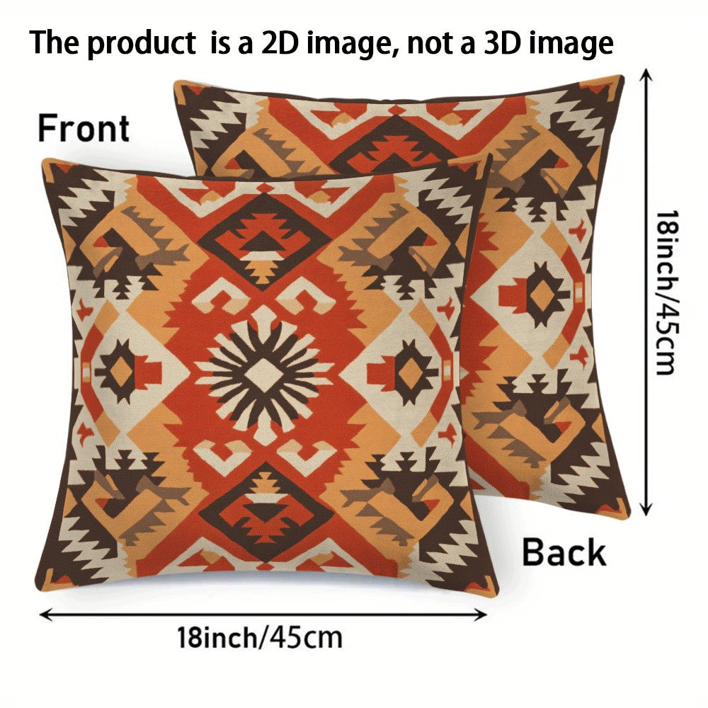 Bohemian Retro Geometric Flannel Pillow Cover 45.72x45.72 cm Zipper Washable Square Cushion Case