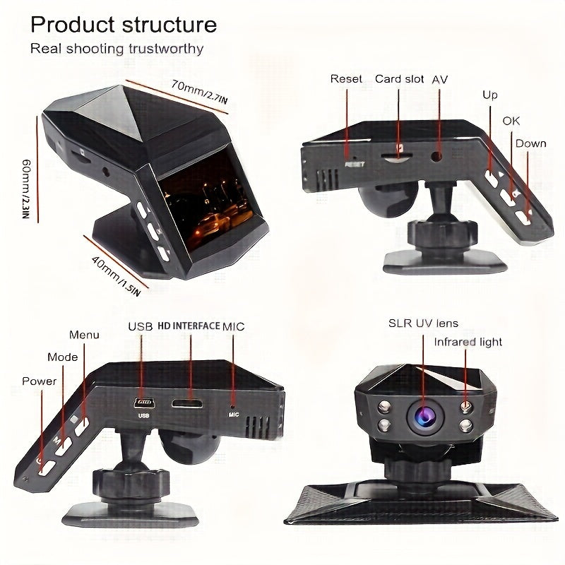 Car Dashboard Camera No Installation 2-Inch Screen HD Night Vision