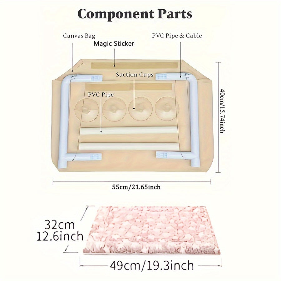 White and Gray Plaid Cat Hammock with Detachable Blanket and Secure Straps for Indoor and Balcony Use
