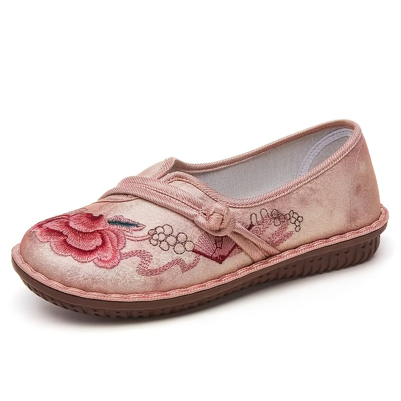 Women's Floral Embroidered Flats Casual Slip-On Shoes Breathable Linen