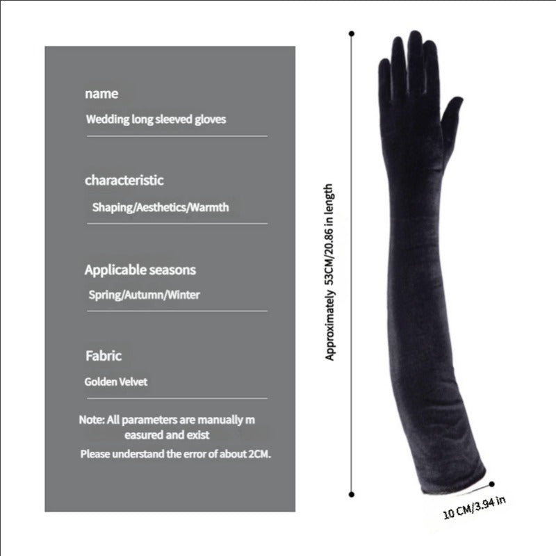 Kumush aksanlari bilan qora satinning uzun barmoq qoplamali qo'lqoplar kechki kiyimlar va sahna chiqishlari uchun