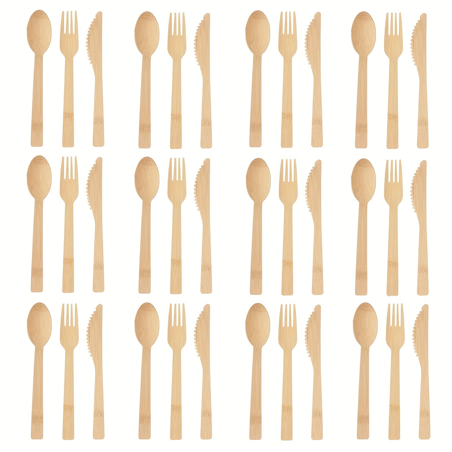 Juego de cubiertos de bambú premium de 24 o 36 piezas, cuchillos, tenedores y cucharas desechables
