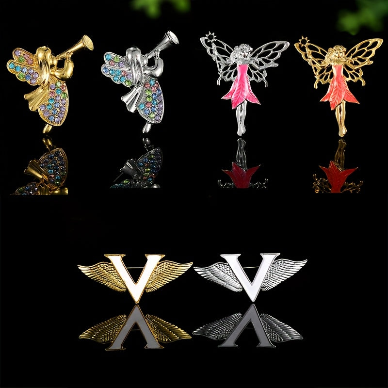 Set of 6 Angel Brooch Pins Alloy Anime Rhinestone Fashion Lapel Badges