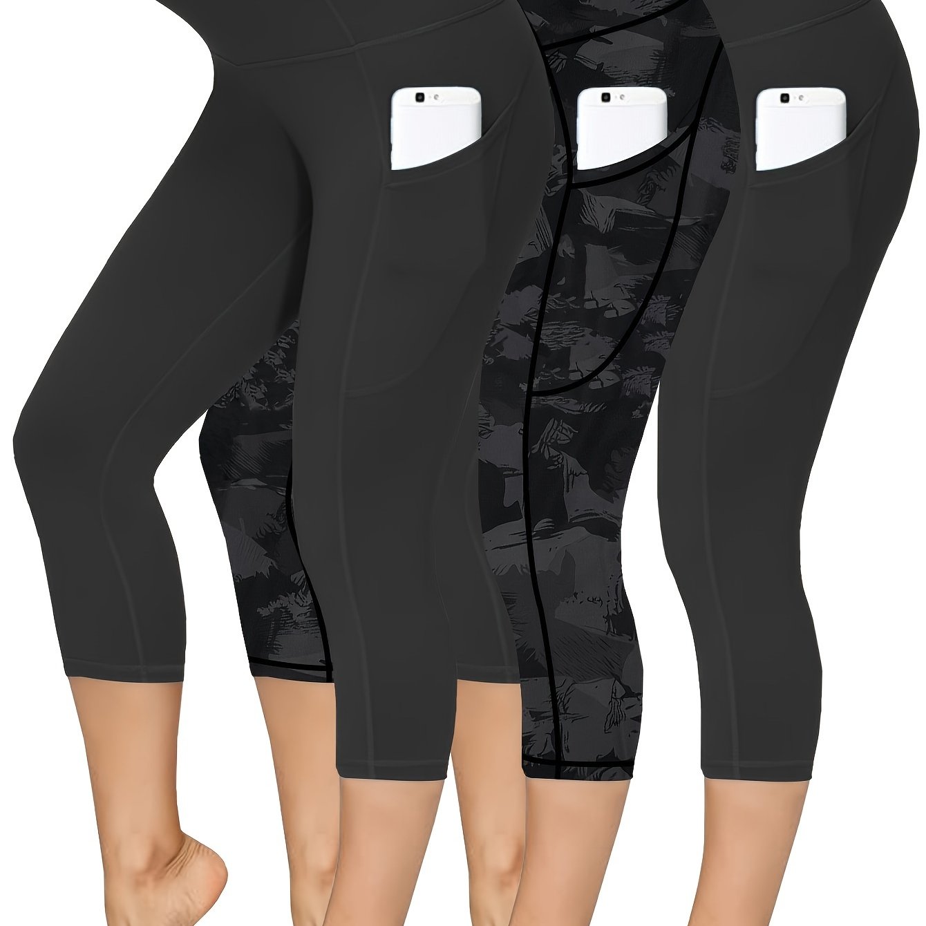 Plus Size Women's High-Waisted Capri Yoga Pants with Pockets