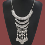 Подарок для женщин: Ожерелье в ретро-стиле с многослойным лунным узором и деталями с кисточками, с геометрическими монетками.