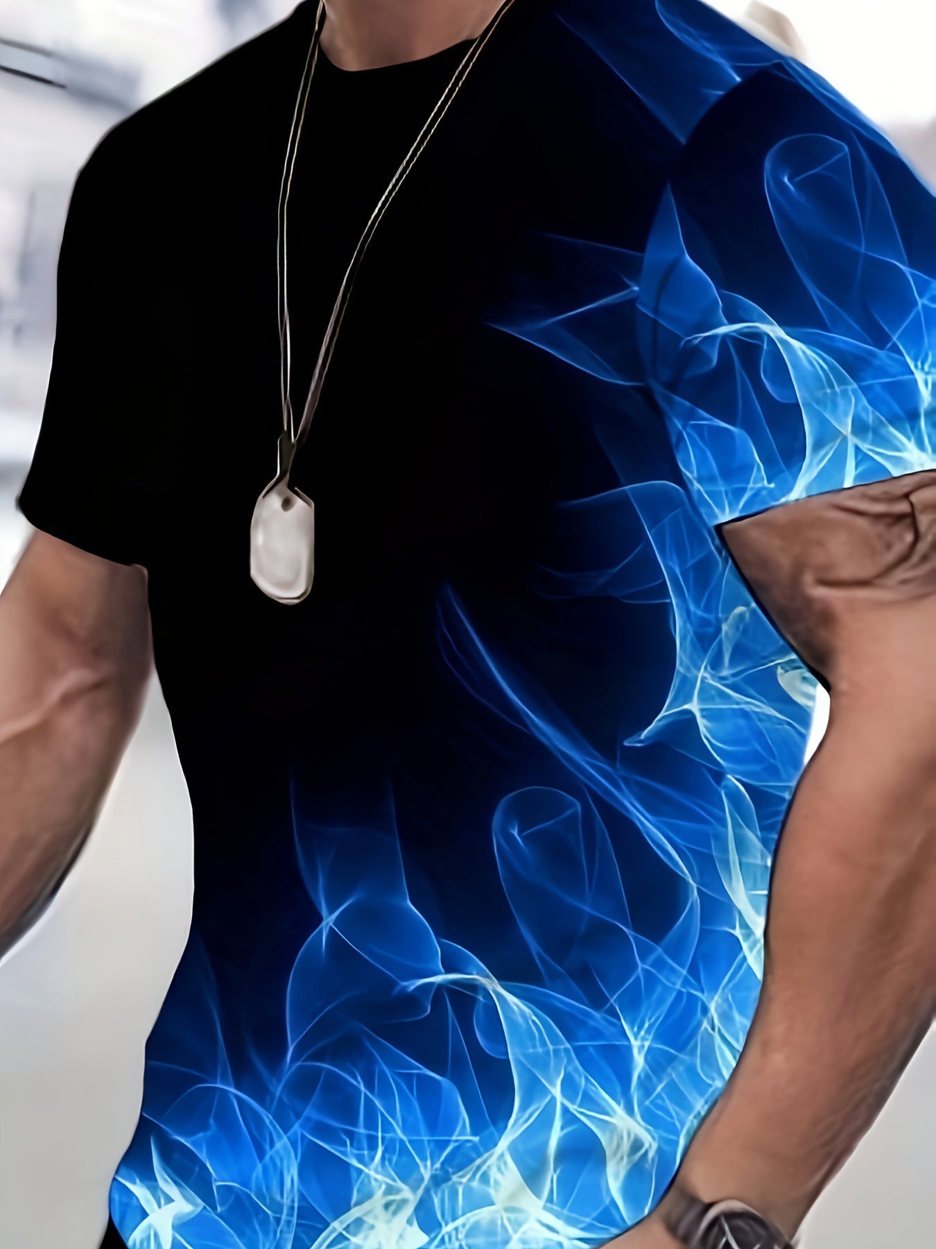 Plus Size Men's Summer Outfit Flames Print T-Shirt and Shorts Set Casual Lightweight