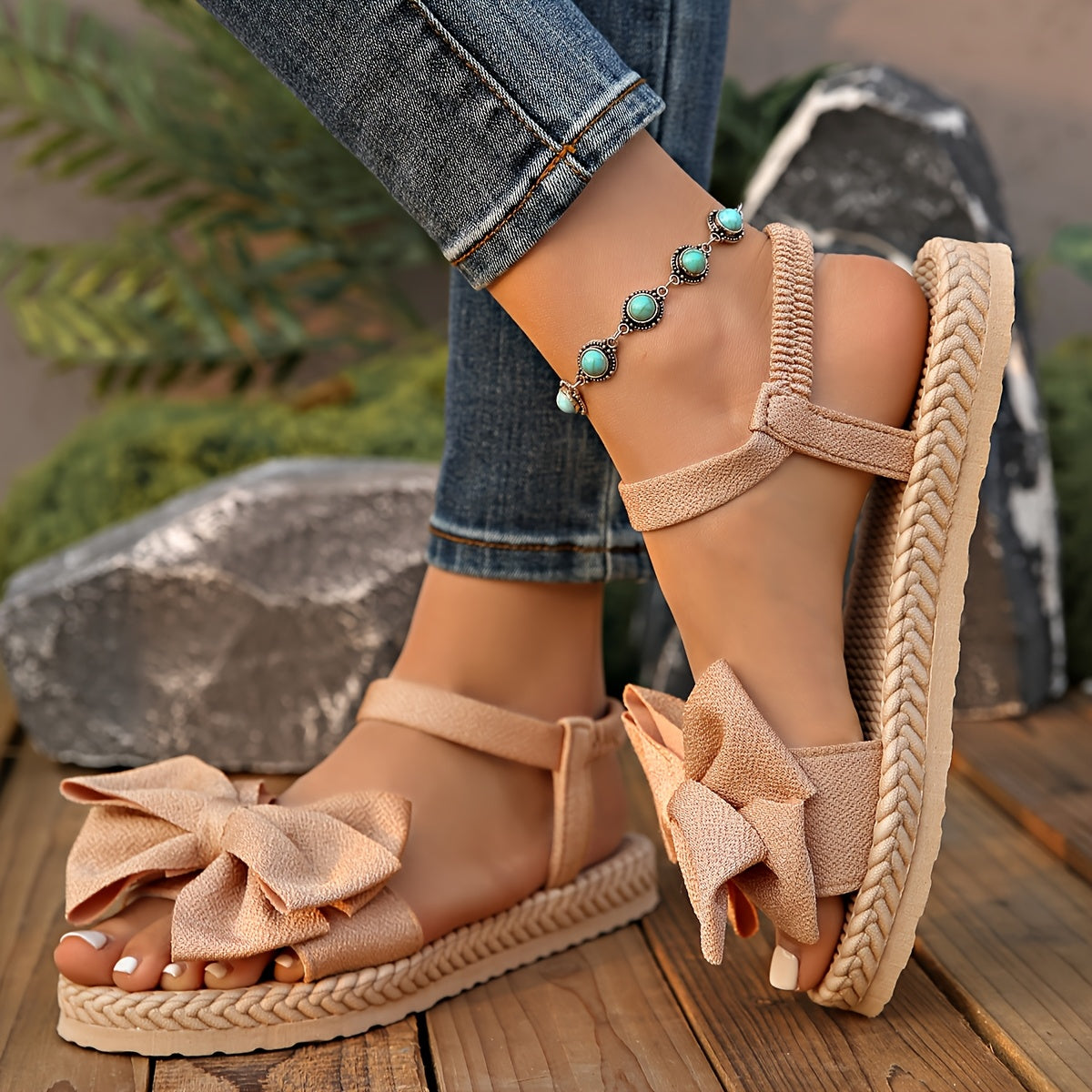 Women's Flat Bowknot Sandals Open Toe Summer Casual Beach Shoes