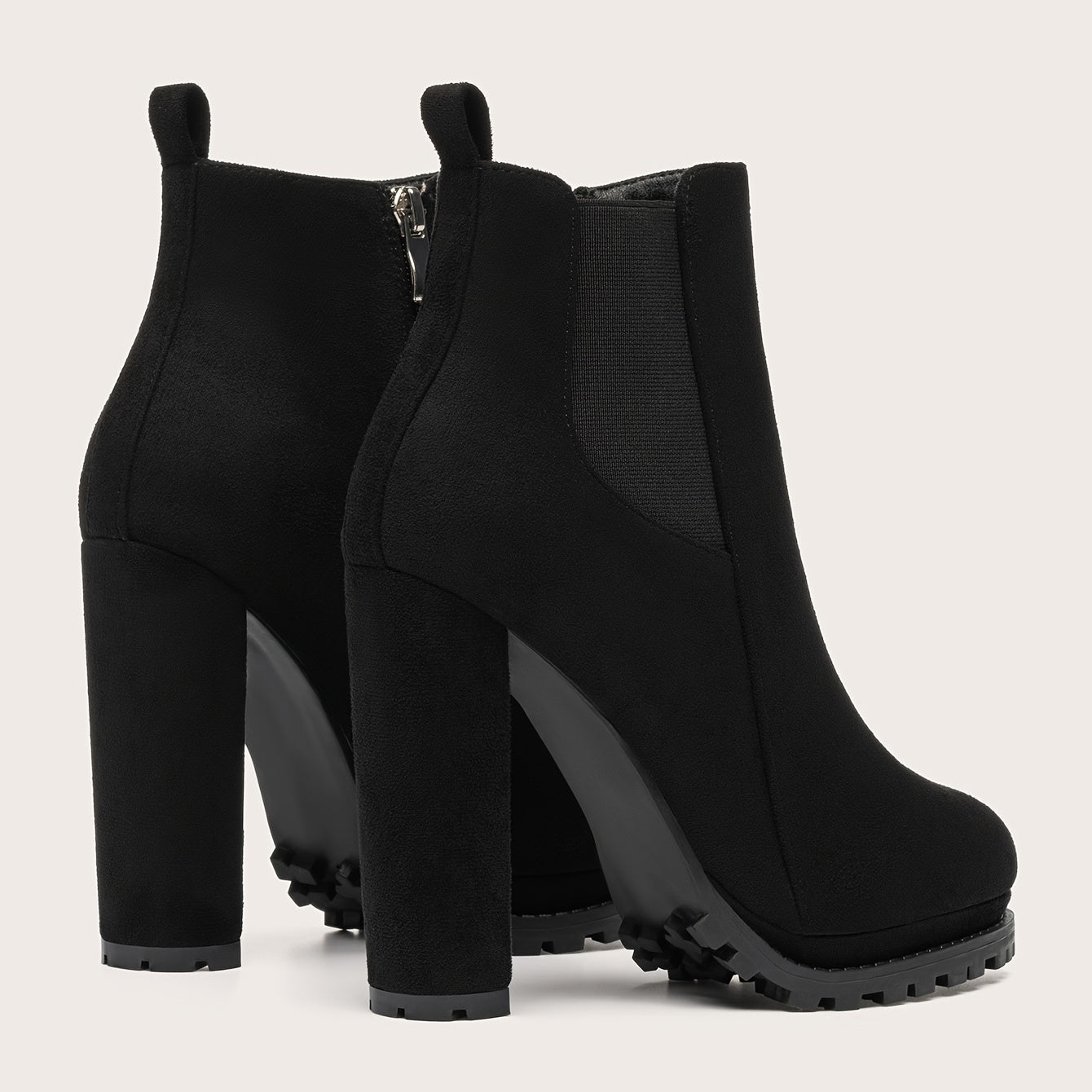 Women's Leather Pointed Toe Short Boots Side Zipper Chunky Heel