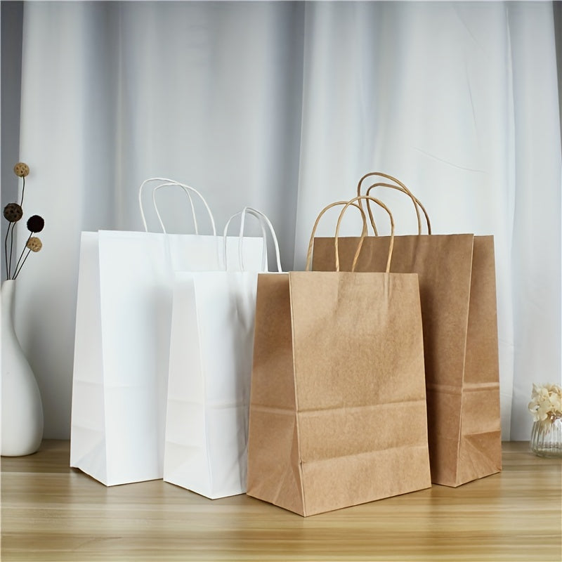 White Kraft Paper Tote Bags with Handles Set of 100 for Food Take Out Gift Wrapping