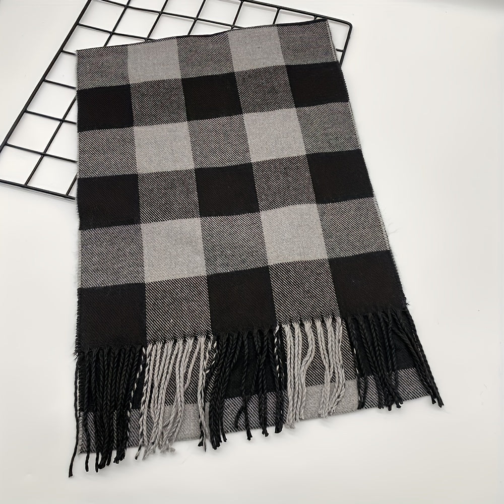 Plush Plaid Scarf Cozy Faux Fleece Warm Autumn Winter Accessory