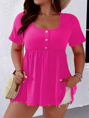 Mujer talla grande blusa de botones negra manga corta ropa casual de tela elástica