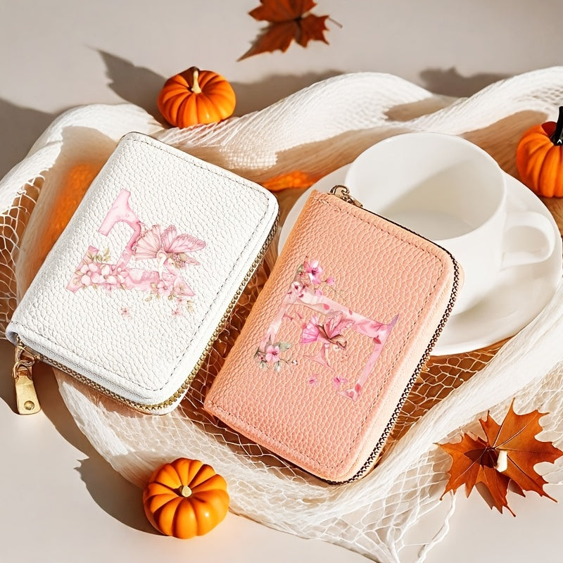 Tarjetero de mujer de cuero sintético, estilo acordeón delgado, con cierre de cremallera para monedas