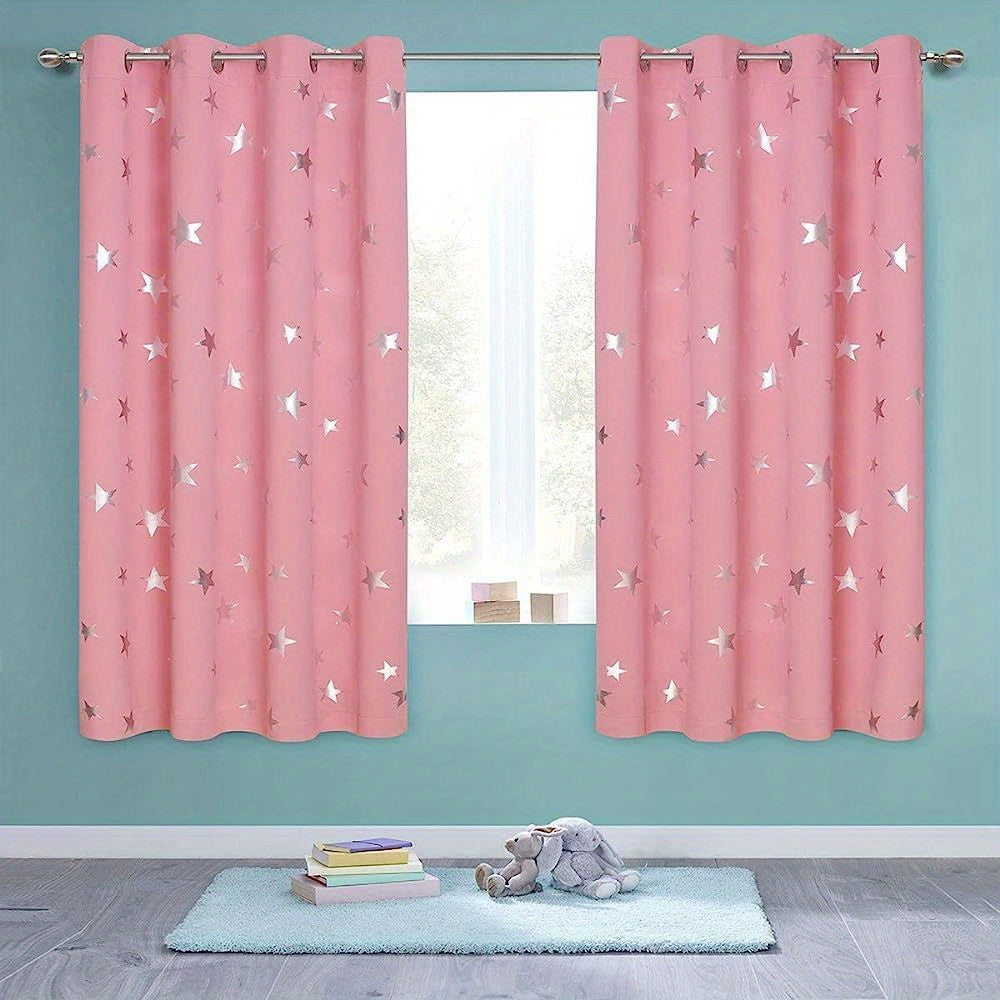 Blackout Curtains with Star Foil Print Thermal Insulated Room Darkening for Bedroom