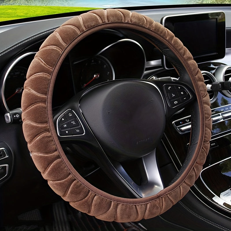 Universal Fit Flannel Velvet Steering Wheel Cover Non-Slip Warm Winter Car Protector