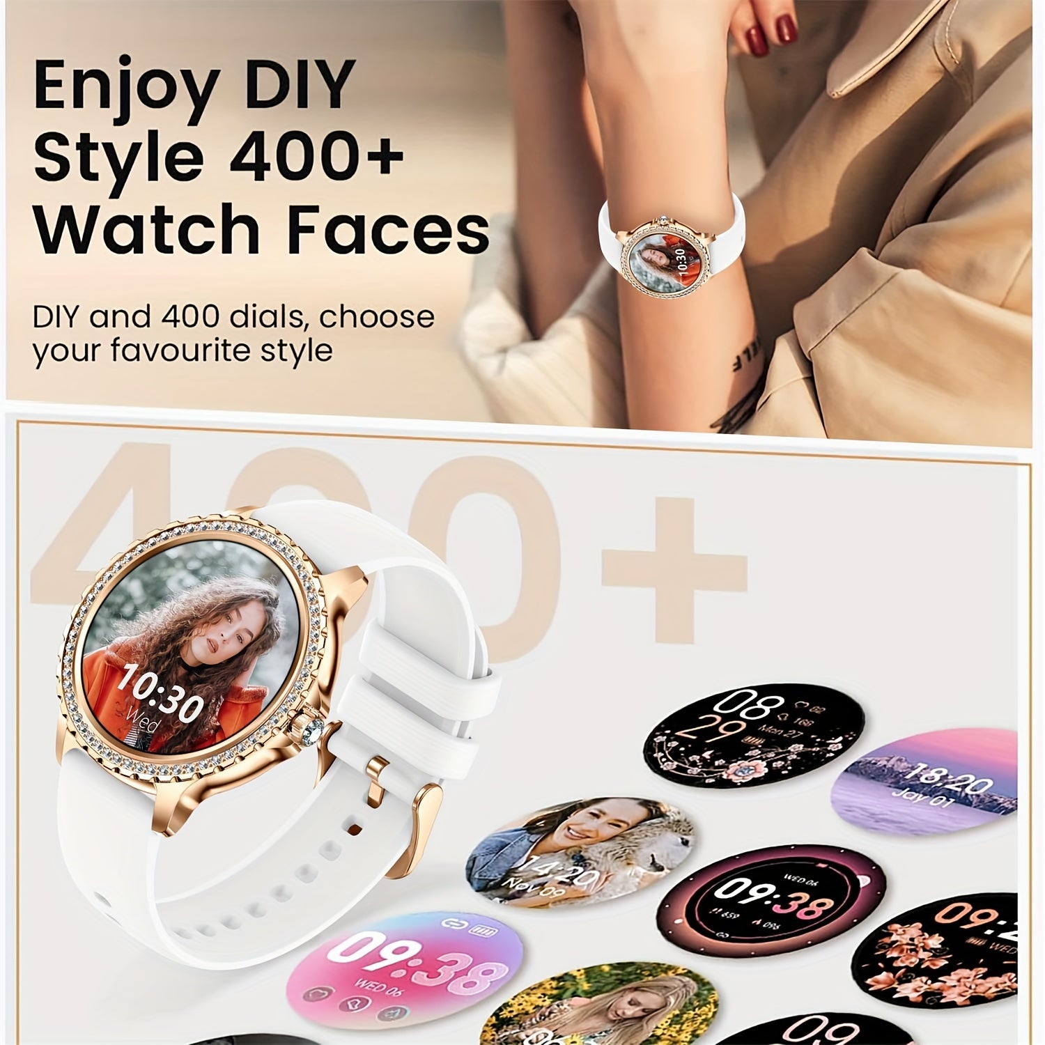 Women's Smartwatch with Wireless Call Message Notifications Fitness Sleep Cycle Tracking 1.32 Inch Touch Screen